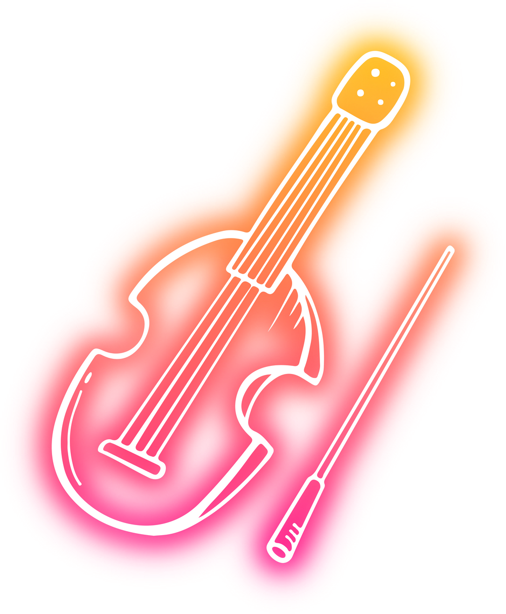 Collection of musical instrument doodles neon