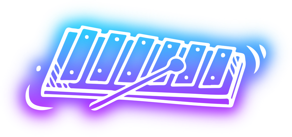 Collection of musical instrument doodles neon